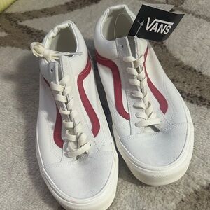Vans Classic White with Red Stripe Sneakers
